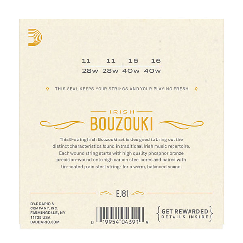 D'Addario EJ81 Комплект струн для ирландского бузуки, фосфорная бронза