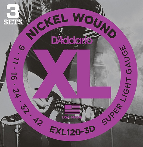 D'Addario EXL120-3D Nickel Wound   , Super Light, 9-42, 3 