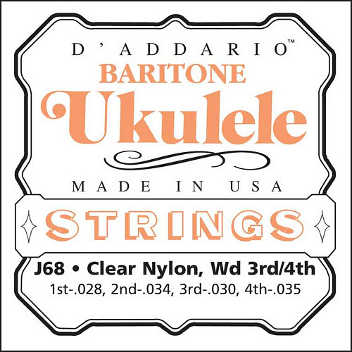 D'Addario J68 Комплект струн для укулеле баритон, прозрачный нейлон, медь