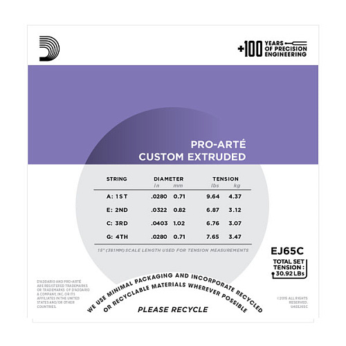D'Addario EJ65C Комплект струн для концертного укулеле, прозрачный нейлон