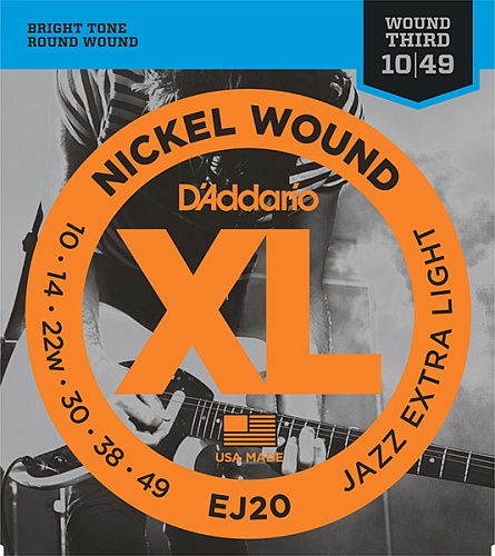 D'Addario EJ20 XL NICKEL WOUND    Jazz Extra-Light 10-49 D`Addario