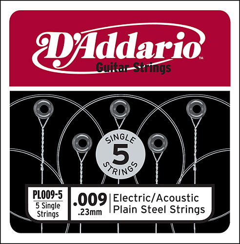 D'Addario PL009-5 Plain Steel Отдельная стальная струна без обмотки 009, 5 шт