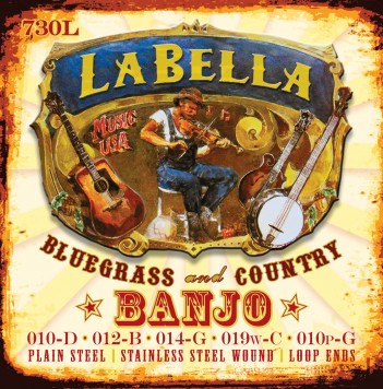 La Bella 730L-LE Banjo Комплект струн для 5-струнного банджо, нерж.сталь, Light, 10-10, петли