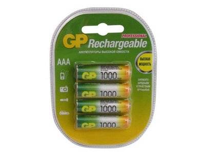 GP GP100AAAHC-2DECRC4 Аккумуляторный элемент питания АAА, Ni-MH, 1000mAh, 4шт