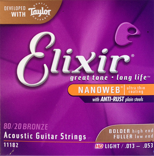 Elixir 11182 NANOWEB Комплект струн для акустической гитары, HD Light, бронза 80/20, 13-53