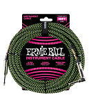 Фото:Ernie Ball 6077 Кабель инструментальный, оплетёный, 3,05 м, прямой/угловой джеки, черный/зеленый