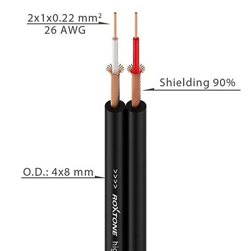 Roxtone AC010/100 Аудиокабель, двойной, симметричный, 4х8 мм, цвет черный, 100 м, пластиковая катушка