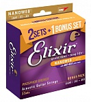 Фото:Elixir 16545 NANOWEB Струны для акустической гитары, 3 комплекта, Light, фосфорная бронза, 12-53