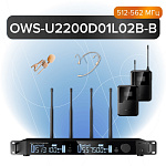 Фото:Октава OWS-U2200D01L02В-B Двухканальная радиосистема, 1 головной, 1 петличный микрофон, 512-562МГц