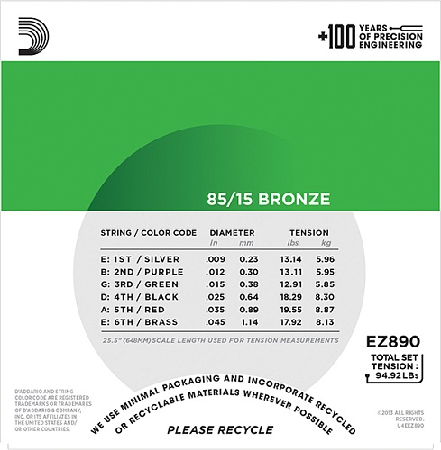 D'Addario EZ890 AMERICAN BRONZE 85/15 Струны для акустической гитары, 9-45