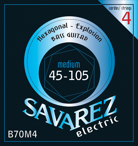 Savarez B70M4 Hexagonal Explosion Комплект струн для бас-гитары, никелированные, 45-105