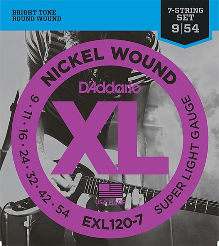D'Addario EXL120-7 XL NICKEL WOUND   7-  Super Light 7-String 9-52 D`Addario