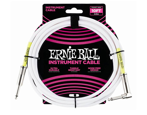 Ernie Ball 6049 Кабель инструментальный, прямой - угловой джеки, 3 метра, белый