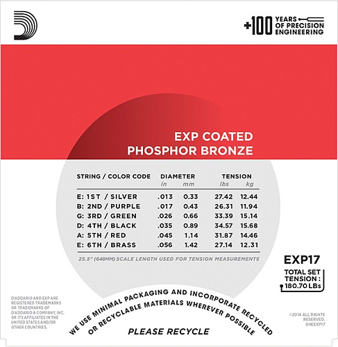 D'Addario EXP17 Coated Phosphor Bronze     , Medium, 13-56