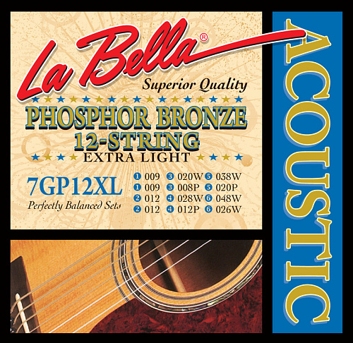 La Bella 7GP12XL Комплект струн для акустической 12-струнной гитары 9-48