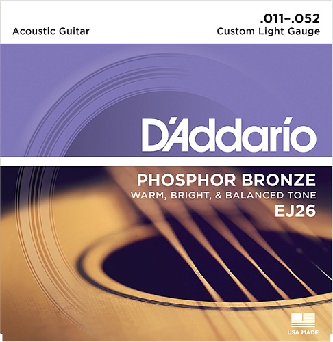D'Addario EJ26 PHOSPHOR BRONZE Струны для акустической гитары, 11-52