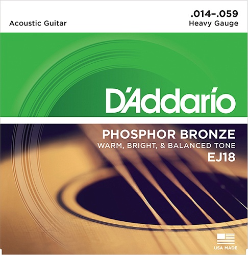 D'Addario EJ18 Phosphor Bronze Комплект струн для акустической гитары, фосфорная бронза, 14-59