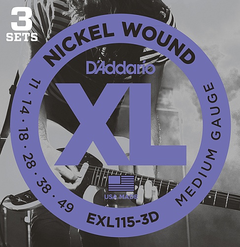 D'Addario EXL115-3D Nickel Wound   , Medium/Blues-Jazz Rock, 11-49, 3 .