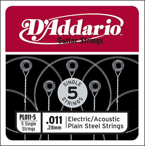 D'Addario PL011-5 Plain Steel Отдельная стальная струна без обмотки 011, 5 шт