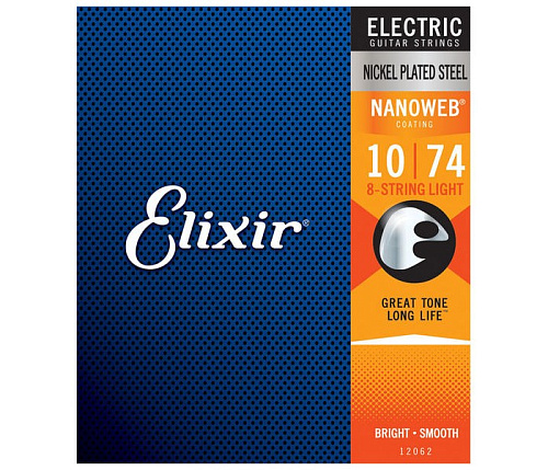 Elixir 12062 NANOWEB Комплект струн для 8-струнной электрогитары, 10-74