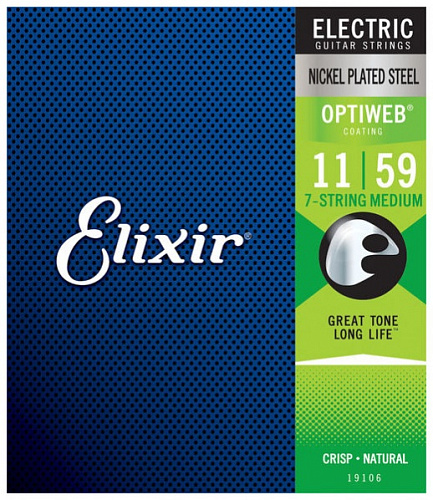 Elixir 19106 Optiweb Комплект струн для 7-струнной электрогитары, 11-59