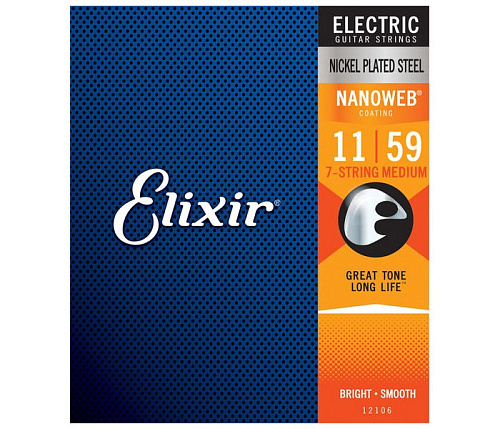 Elixir 12106 NANOWEB Комплект струн для 7-струнной электрогитары, 11-59