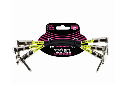 Ernie Ball 6050 Набор кабелей инструментальных с угловыми джеками, 3 штуки, длина 15 см, цвет чёрный