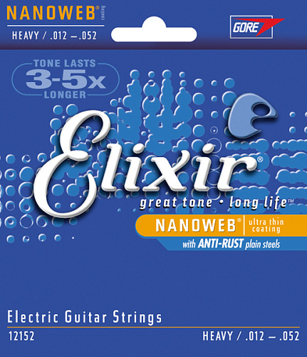 Elixir 12152 NANOWEB Комплект струн для электрогитары, Heavy, 12-52