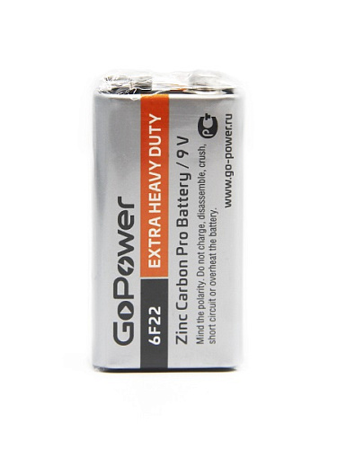 GoPower 00-00015598 Carbon Zinc PRO Элемент питания Крона 6F22 9В, солевой