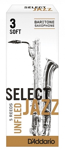 Rico RRS05BSX3S Select Jazz Unfiled Трости для саксофона баритон, размер 3, мягкие (Soft), 5 шт