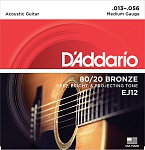 Фото:D'Addario EJ12 BRONZE 80/20 Струны для акустической гитары бронза Medium 13-56 D`Addario