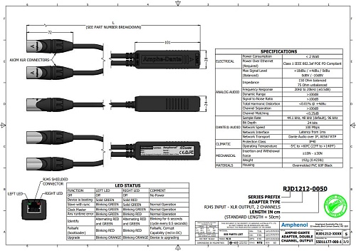 Amphenol RJD1212-0050 адаптер-переходник для подключения аналогового оборудования к сети Dante, вход RJ45, выход XLR, 2 канала