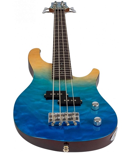Flight Mini Bass TBL Электроукулеле бас, цвет transparent blue, чехол