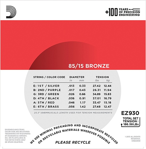 D'Addario EZ930 AMERICAN BRONZE 85/15 Струны для акустической гитары, 13-56