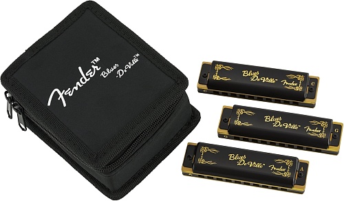 Fender Blues DeVille Harmonica Pack of 3 with Case Губная диатоническая гармоника, 3 шт с кейсом