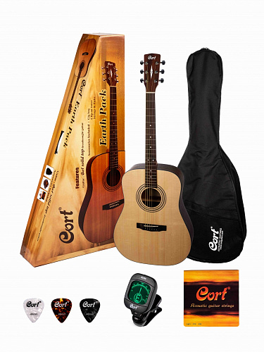 Cort EARTHPACK-OP Earth Series Акустическая гитара+аксессуары, цвет натуральный