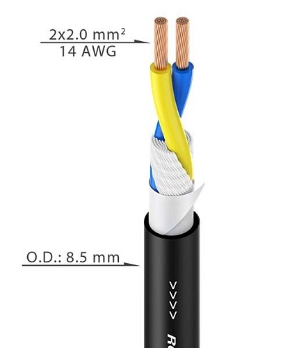 Roxtone SC020B/100 Black (PVC 8mm, 2x1.50mm²) Кабель для громкоговорителей из бескислородной меди (M00)