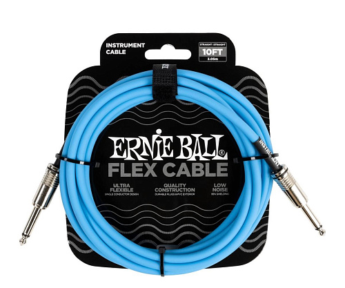 Ernie Ball 6412 Кабель инструментальный Flex, прямой - прямой джеки, 3 м, синий