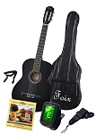 Фото:Foix FCG-2039CAP-BK-MAT Классическая гитара с чехлом, ремнем, тюнером, черная матовая