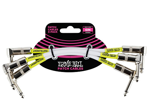 Ernie Ball 6051 Набор кабелей инструментальных с угловыми джеками, 3 шт, длина 15 см, белый