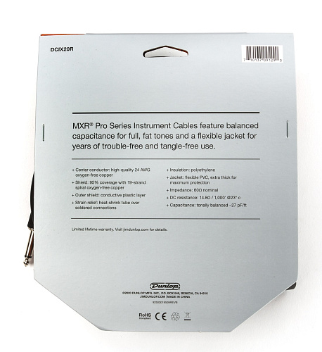 Dunlop DCIX20R MXR Кабель инструментальный, прямой/угловой, 6 м