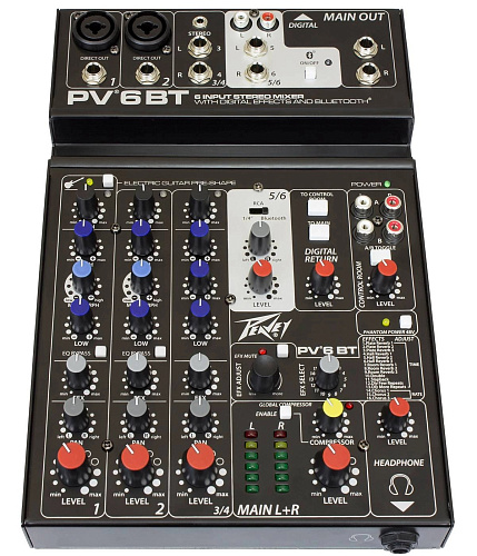 Peavey PV 6 BT 6-канальный аналоговый микшерный пульт с компрессором и Bluetooth
