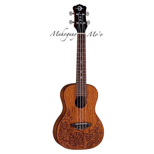 Luna UKE MO MAH   укулеле концертная, лазерная гравировка-ящерицы и листья