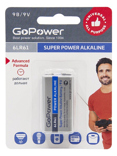 GoPower 00-00017863 Super Power Alkaline Элемент питания Крона 6LR61 9В, щелочной