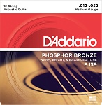 Фото:D'Addario EJ39 Phosphor Bronze Комплект струн для акустической 12-струнной гитары, Medium, 12-52