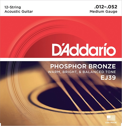 D'Addario EJ39 Phosphor Bronze Комплект струн для акустической 12-струнной гитары, Medium, 12-52