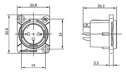 Roxtone RX3MD-NT Разъем Cannon (XLR) панельный папа, 3-х контактный, цвет: серебро