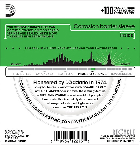 D'Addario EJ18 Phosphor Bronze Комплект струн для акустической гитары, фосфорная бронза, 14-59