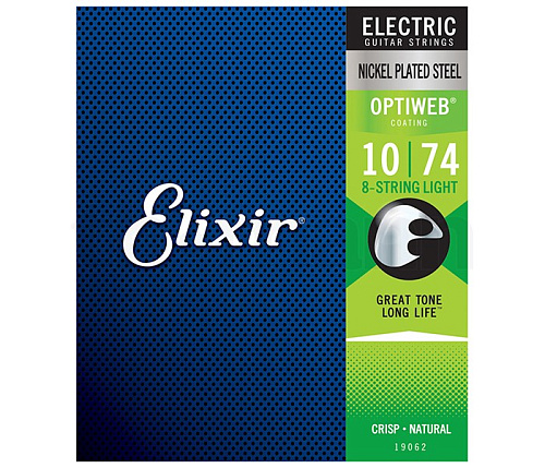 Elixir 19062 Optiweb Комплект струн для 8-струнной электрогитары, 10-74