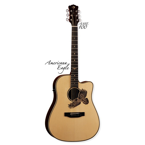 Luna AM E100   электроакустическая гитара, дредноут, цвет натуральный, гравировка "орел"